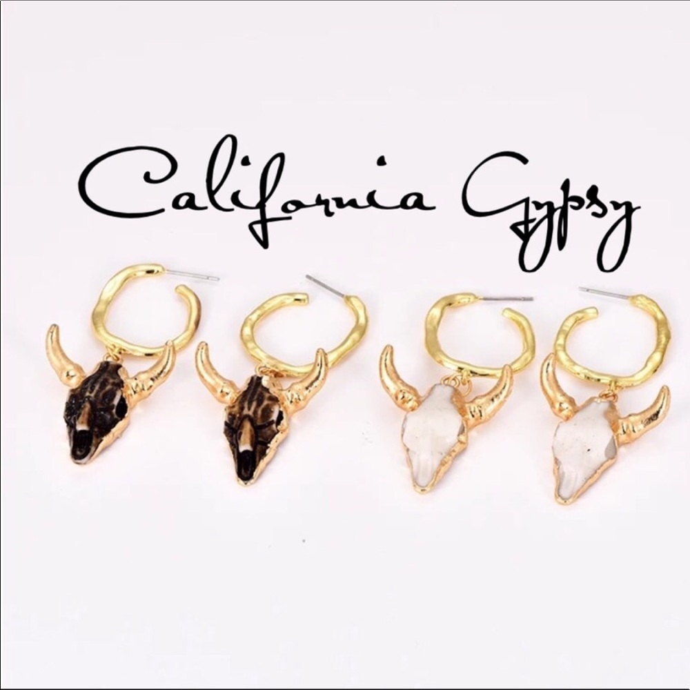 Steer Bull Skull Western Earrings - Picture 2 of 2